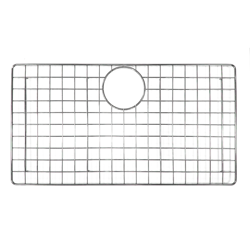 La GRID84 Griglia fondo vasca è una griglia per lavello rettangolare in acciaio inox caratterizzata da un foro di drenaggio integrato al centro e uno schema a griglia di aperture quadrate.